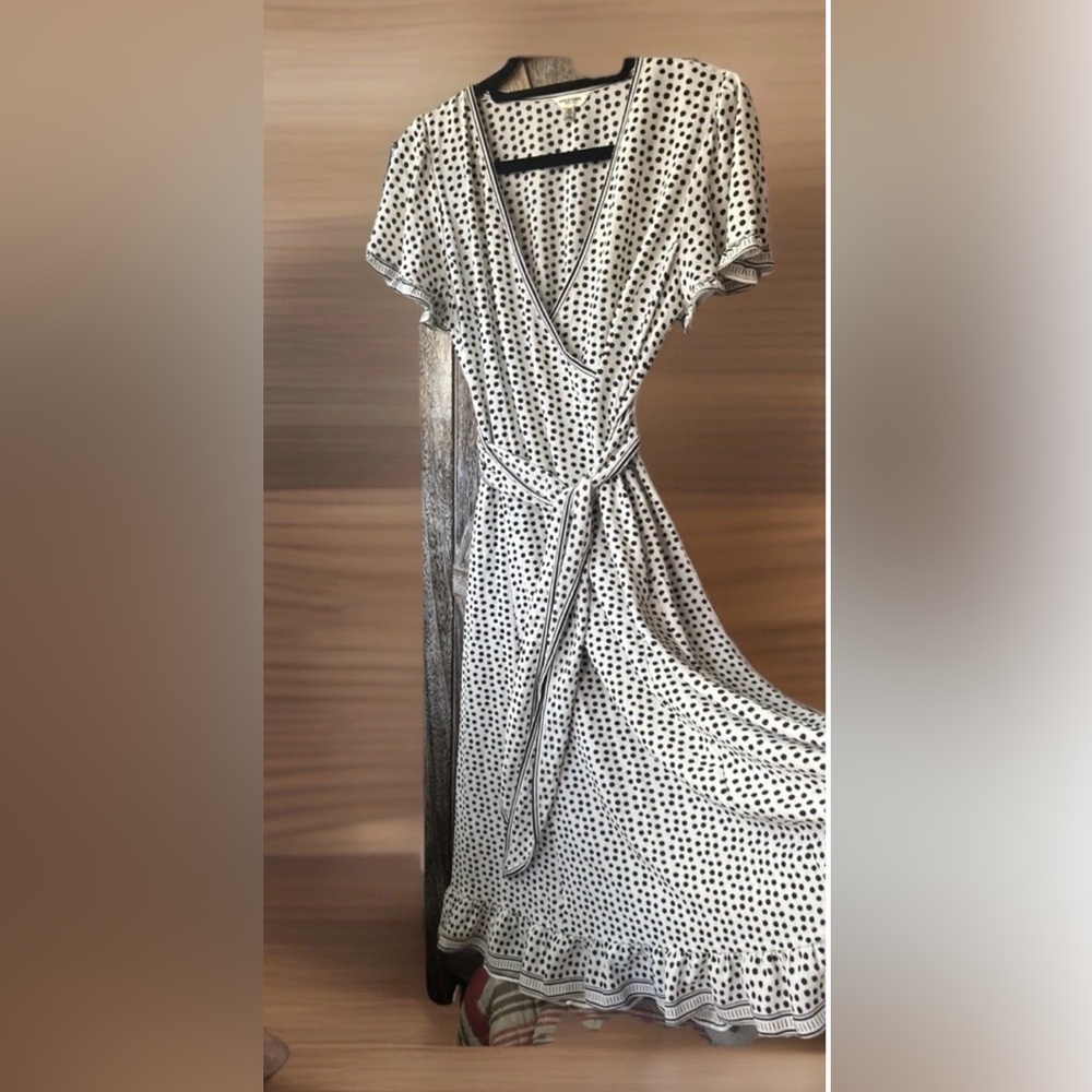 Max Studio White Midi Wrap Dress with Black Polka Dots